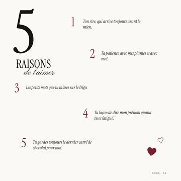 5 raisons de t'aimer, numérotées